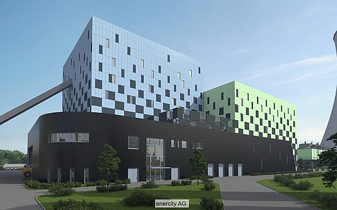 Architektenmodell des geplanten Biomasseheizkraftwerks Stöcken