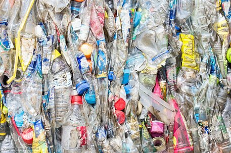 Gebrauchte Pet-Flaschen zum Recycling vorbereitet