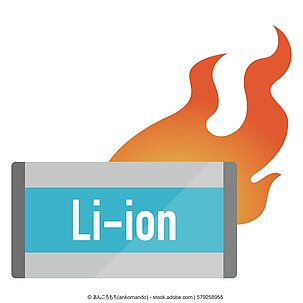 Eine gemalte Lithium-Ionen-Batterie brennt.