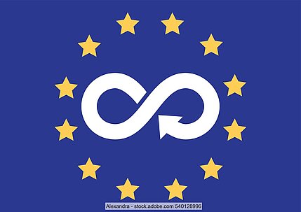 Kreislaufwirtschaftssymbol umrahmt von EU-Sternen