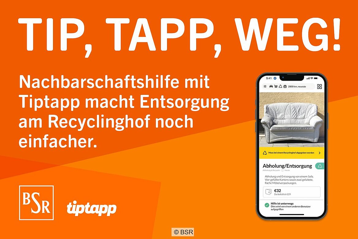 Werbung der BSR für Kooperation mit der App Tiptapp