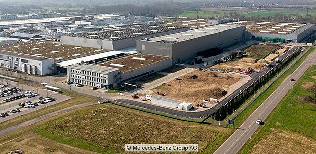 Luftbild vom Werksgelände der Mercedes-Benz AG in Kuppenheim.