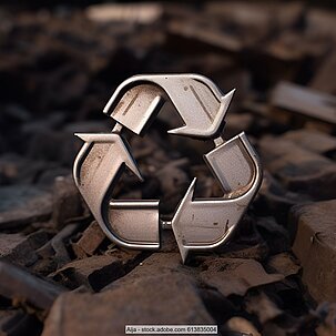 Aus Metall geformtes Kreislaufwirtschaftssymbol