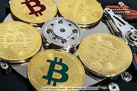 Bitcoins auf einer Festplatte