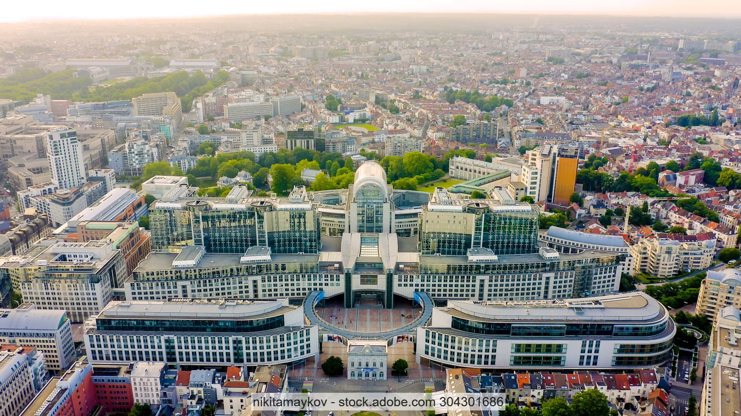 Luftbild der Gebäude des Europäischen Parlaments in Brüssel